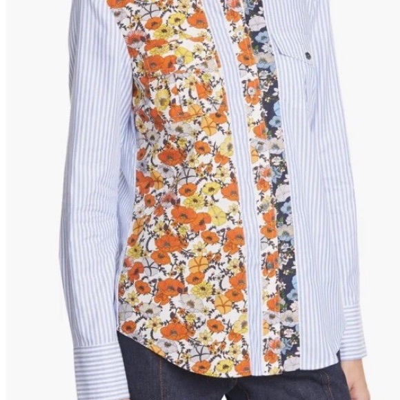 Tory Burch Patchwork Printed Shirt In Ivory Blossom Ditsy Women’s Size 8 - Picture 2 of 8